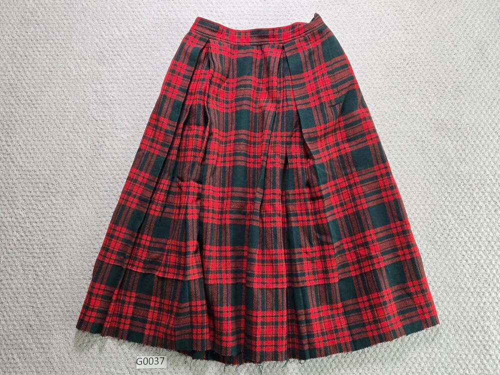 Cerey Tailored by Sloat Wool Tartan Plaid Pleated Skirt Red Green 100% Wool
